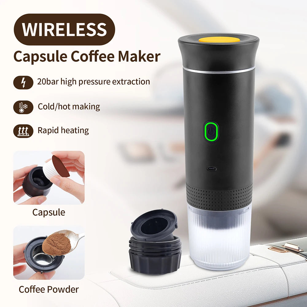 Portable Wireless Electric Espresso Coffee Machine for Travel &Car &Home Camping Coffee Maker 3-In-1 Capsule Powder Coffee Maker