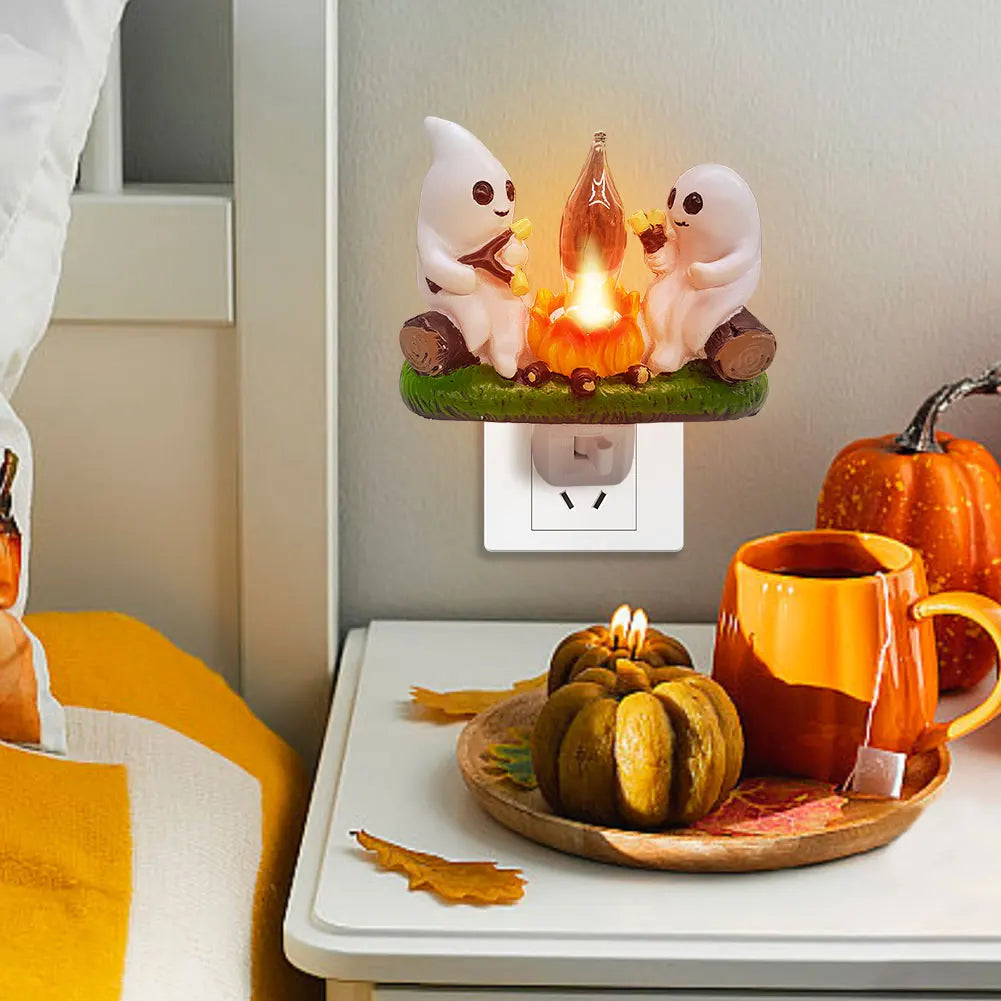 Ghost Campfire Flickering Nightlight Faux Campfire Night Light Ghost Campfire Flickering Plug in Night Light Halloween Gifts