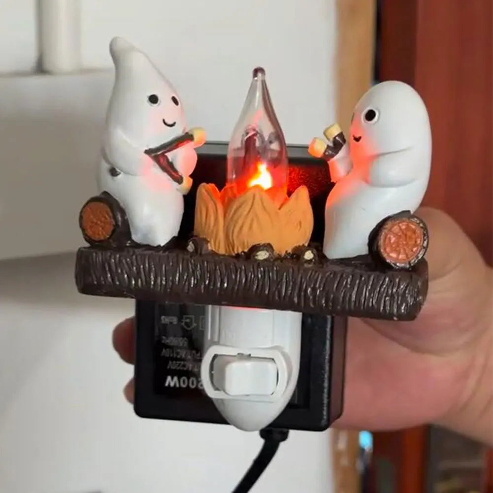 Ghost Campfire Flickering Nightlight Faux Campfire Night Light Ghost Campfire Flickering Plug in Night Light Halloween Gifts